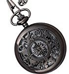 Black-Classic-Vintage-Retro-Antique-Skeleton-Hollow-Pocket-Watch